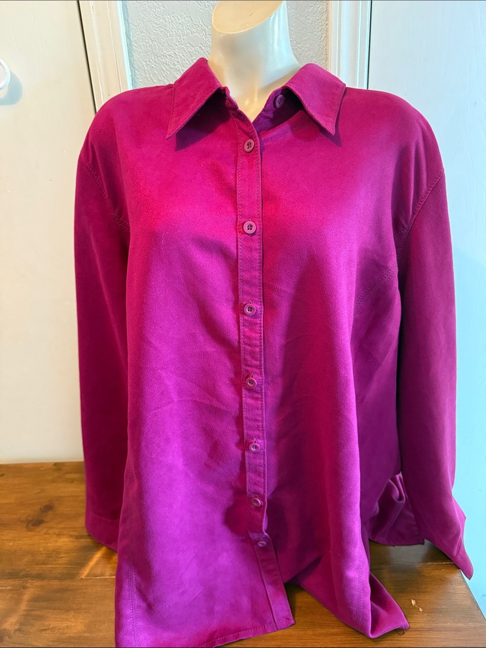 Avenue Magenta Button-Down Blouse